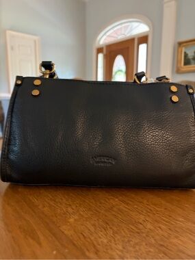 American Leather Co.Black Leather Shoulder Bag with Gold Accents